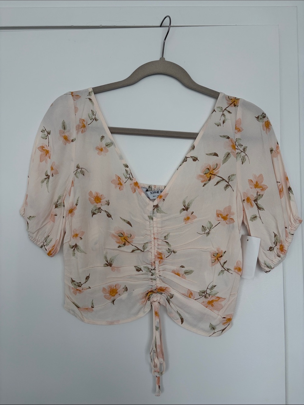 Floral Ruched Crop Top - Light Pink